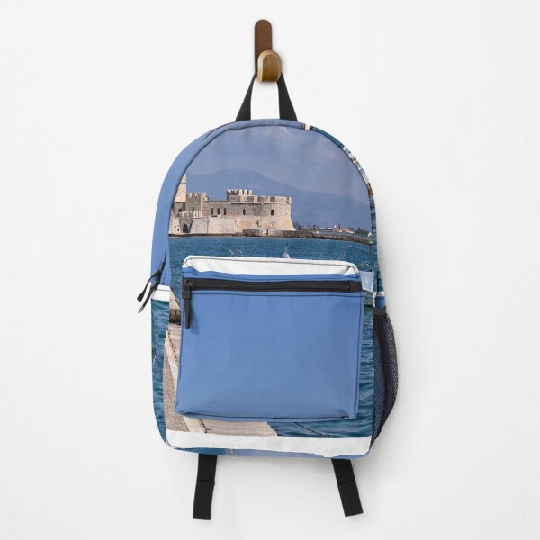 Item preview, Small fishing boats and and Bourtzi fortress in Nafplio, Peloponnese, Greece designed and sold by goceris.