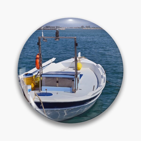 Item preview, Small fishing boat and and Bourtzi fortress in Nafplio, Peloponnese, Greece designed and sold by goceris.