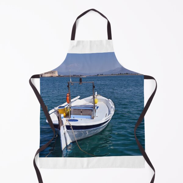 Item preview, Small fishing boat and and Bourtzi fortress in Nafplio, Peloponnese, Greece designed and sold by goceris.