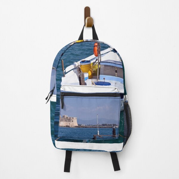 Item preview, Small fishing boat and and Bourtzi fortress in Nafplio, Peloponnese, Greece designed and sold by goceris.