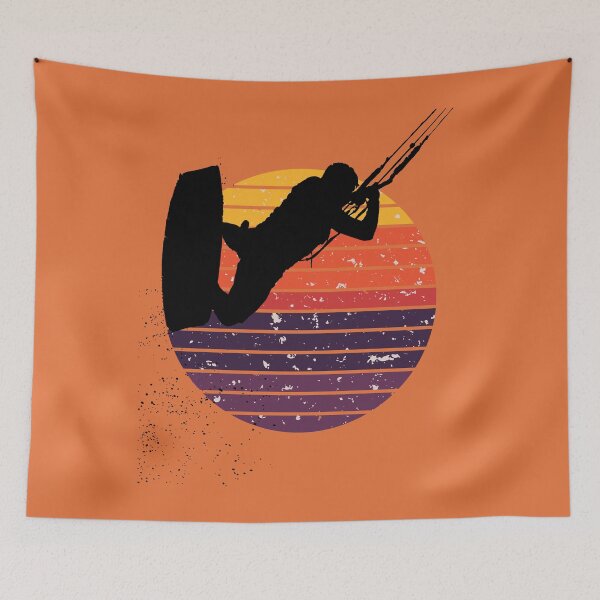 Item preview, Kitesurfing Action Kite And Surf Silhouette Retro Sunset designed and sold by taiche.