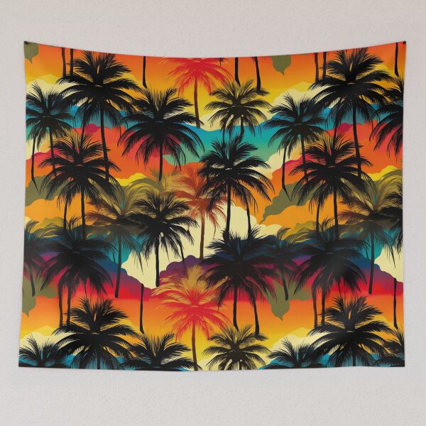 Item preview, Colorful fantasy pattern orange yellow green red turquoise black ornaments palm trees designed and sold by G-M-Designs.