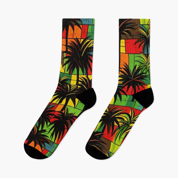 Item preview, Colorful fantasy pattern orange yellow green red turquoise black ornaments palm trees designed and sold by G-M-Designs.