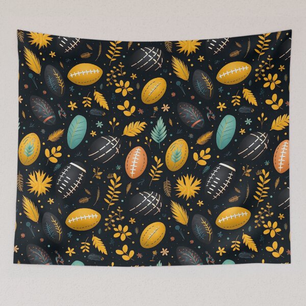 Item preview, “Falling Footballs”—Christmas In September, celebrating the football kickoff season which coincides with the Autumn Harvest. Autumn design, fall fashion, floral pattern. designed and sold by ignasirus.