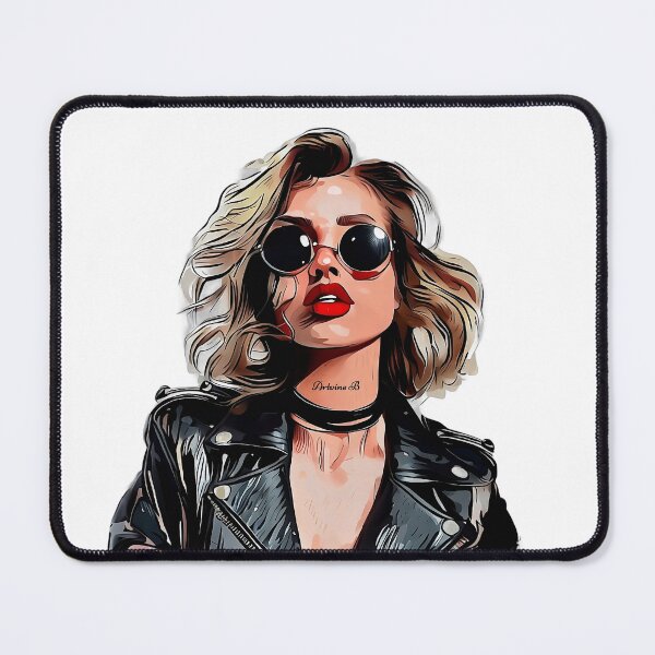 Item preview, Rock chic in red lipstick and leather jacket designed and sold by ArtvineBazaar.
