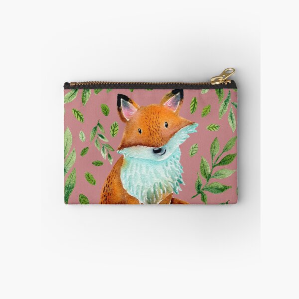 Item preview, Cute Fox Green Leaves Pink Background designed and sold by SandraArtStudio.