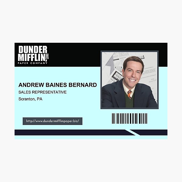 Item preview, Andy Bernard Employee ID Dunder Mifflin - The Office TV Show designed and sold by Spoiler Alert Merch Store.