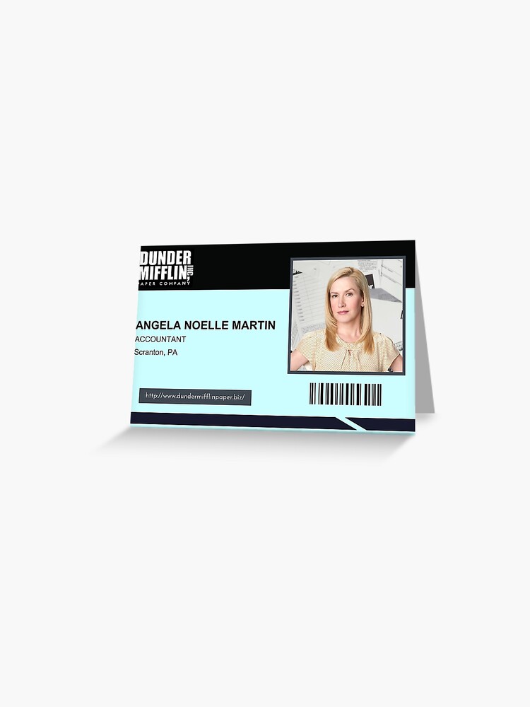 angela-martin-employee-id-dunder-mifflin-the-office-tv-show-greeting-card-for-sale-by-spoilalert-redbubble for Dunder Mifflin Badge Printable Free Angela Martin Employee ID Dunder Mifflin - The Office TV Show