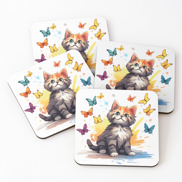 Item preview, Fluttering Whiskers: Adorable Cat Artistry and the Colorful Butterfly Ballet designed and sold by AlienSkinEyes.