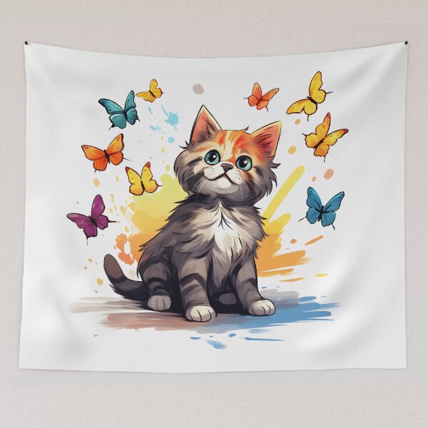 Item preview, Fluttering Whiskers: Adorable Cat Artistry and the Colorful Butterfly Ballet designed and sold by AlienSkinEyes.