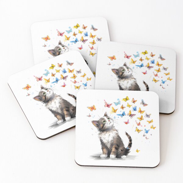 Item preview, Fluttering Whiskers: Adorable Cat Artistry and the Colorful Butterfly Ballet designed and sold by AlienSkinEyes.