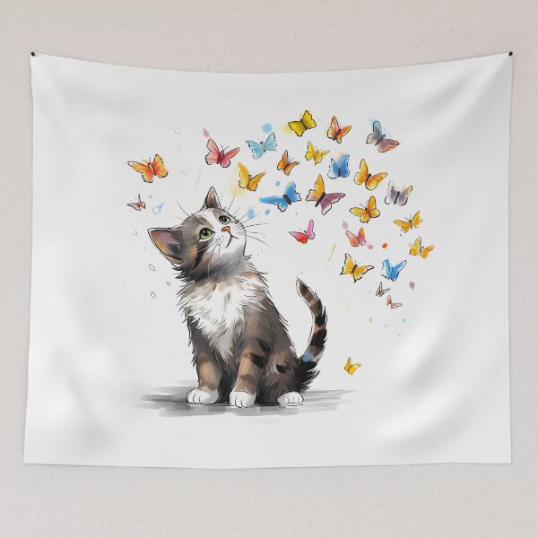 Item preview, Fluttering Whiskers: Adorable Cat Artistry and the Colorful Butterfly Ballet designed and sold by AlienSkinEyes.