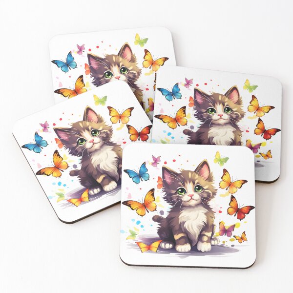 Item preview, Fluttering Whiskers: Adorable Cat Artistry and the Colorful Butterfly Ballet designed and sold by AlienSkinEyes.