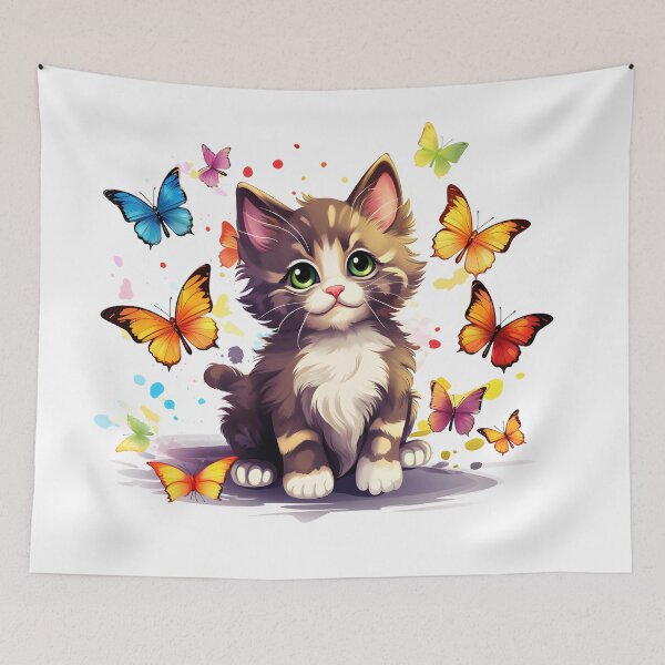 Item preview, Fluttering Whiskers: Adorable Cat Artistry and the Colorful Butterfly Ballet designed and sold by AlienSkinEyes.