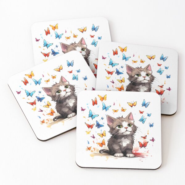 Item preview, Fluttering Whiskers: Adorable Cat Artistry and the Colorful Butterfly Ballet designed and sold by AlienSkinEyes.