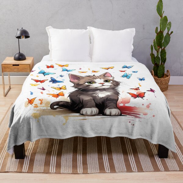 Item preview, Fluttering Whiskers: Adorable Cat Artistry and the Colorful Butterfly Ballet designed and sold by AlienSkinEyes.