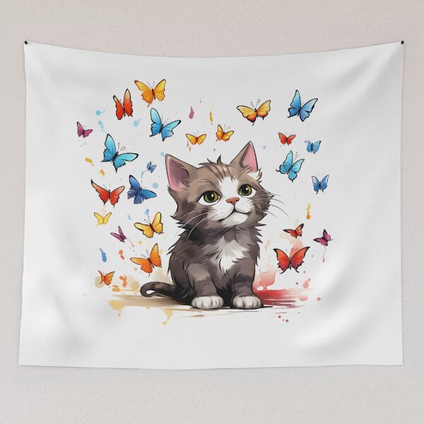Item preview, Fluttering Whiskers: Adorable Cat Artistry and the Colorful Butterfly Ballet designed and sold by AlienSkinEyes.