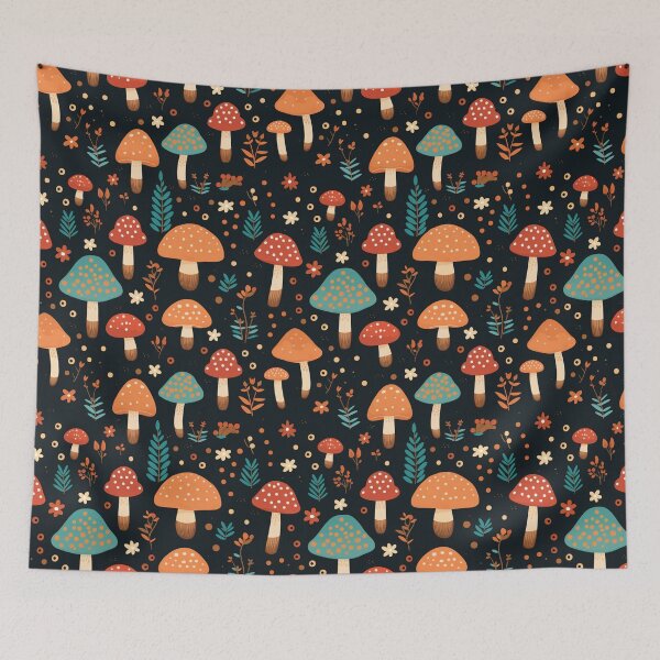Item preview, Mushrooms Red Blue Orange Seamless Pattern designed and sold by AerinDigital.