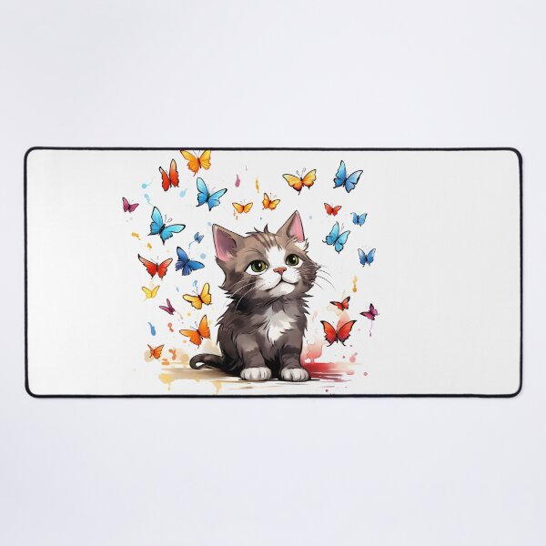 Item preview, Fluttering Whiskers: Adorable Cat Artistry and the Colorful Butterfly Ballet designed and sold by AlienSkinEyes.