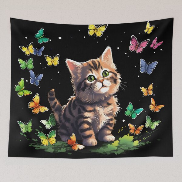 Item preview, Fluttering Whiskers: Adorable Cat Artistry and the Colorful Butterfly Ballet designed and sold by AlienSkinEyes.