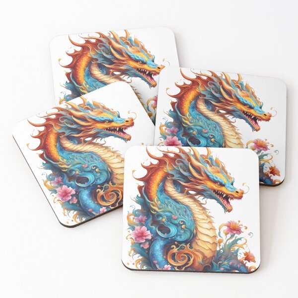 Item preview, Gold and Blue Flower Dragon designed and sold by Everything Dragon Shop.
