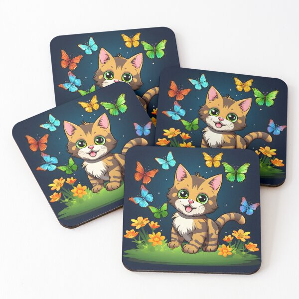 Item preview, Fluttering Whiskers: Adorable Cat Artistry and the Colorful Butterfly Ballet designed and sold by AlienSkinEyes.