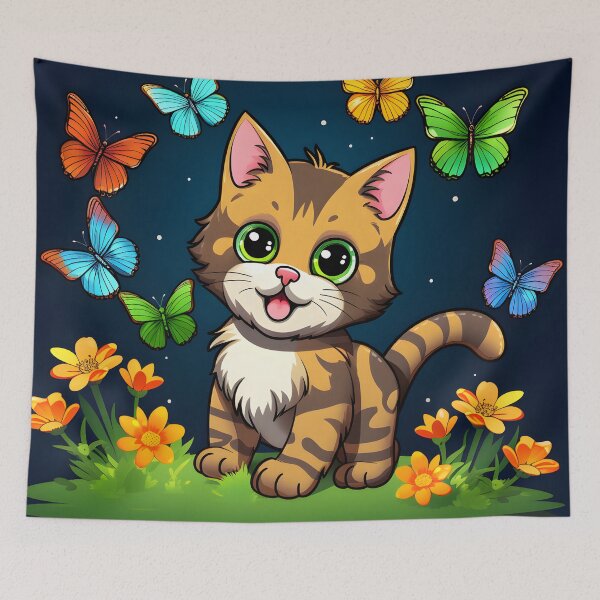 Item preview, Fluttering Whiskers: Adorable Cat Artistry and the Colorful Butterfly Ballet designed and sold by AlienSkinEyes.