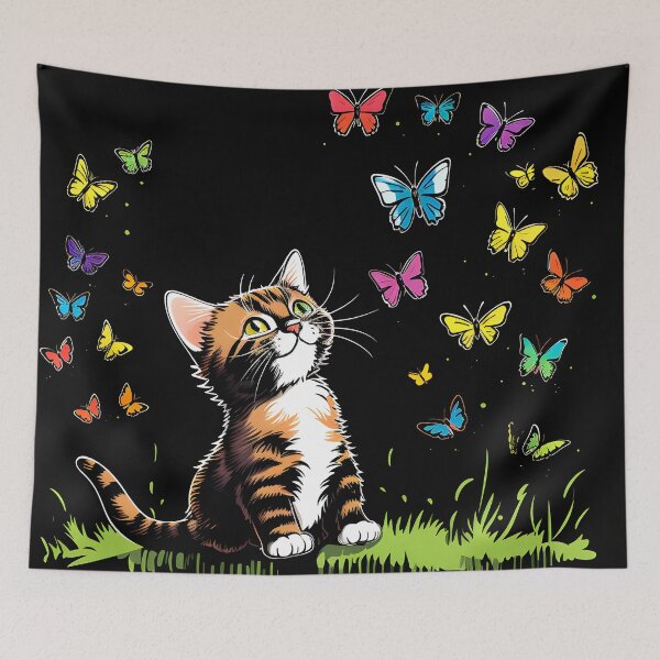Item preview, Fluttering Whiskers: Adorable Cat Artistry and the Colorful Butterfly Ballet designed and sold by AlienSkinEyes.
