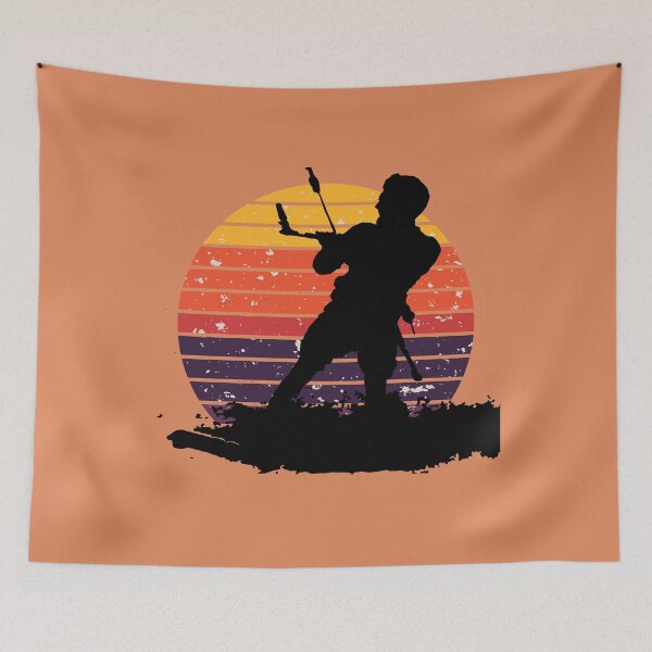 Item preview, Kitesurfing Enthusiast Riding A Wave Silhouette Retro Sunset designed and sold by taiche.