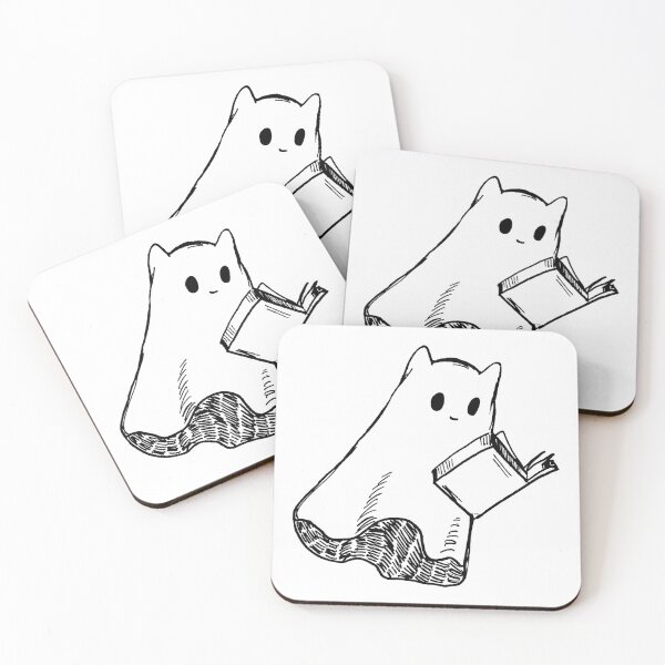 Item preview, Phantom kitty bookworm - Cat ghost lineart designed and sold by EmeraldeaArt.