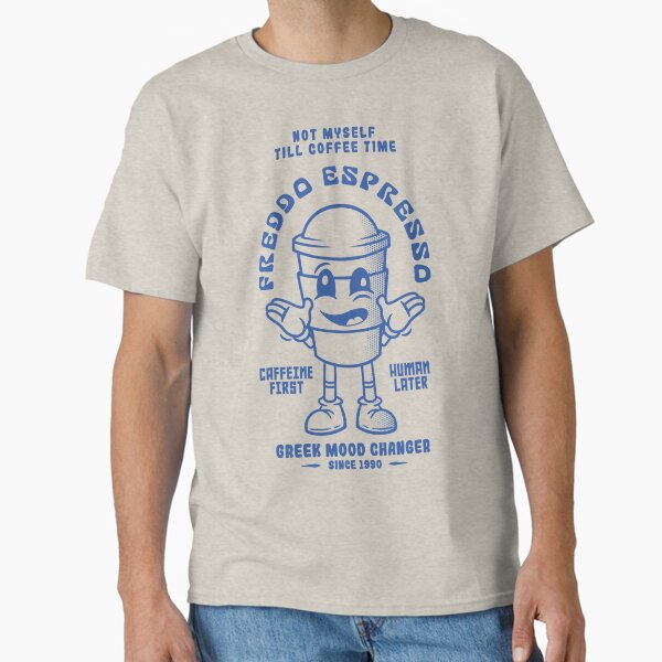Vista previa del artículo con la obra «Camiseta retro de la mascota del café helado griego», diseñado y vendido por GreekTs.