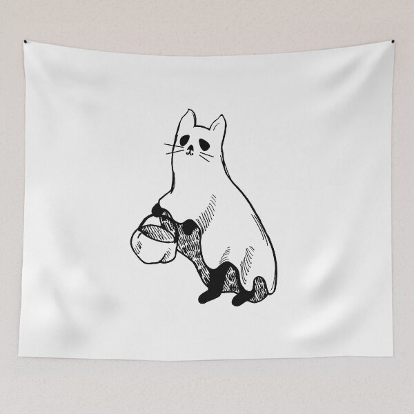 Item preview, Ghostly Kitty Lantern Bearer - Cat ghost lineart designed and sold by EmeraldeaArt.
