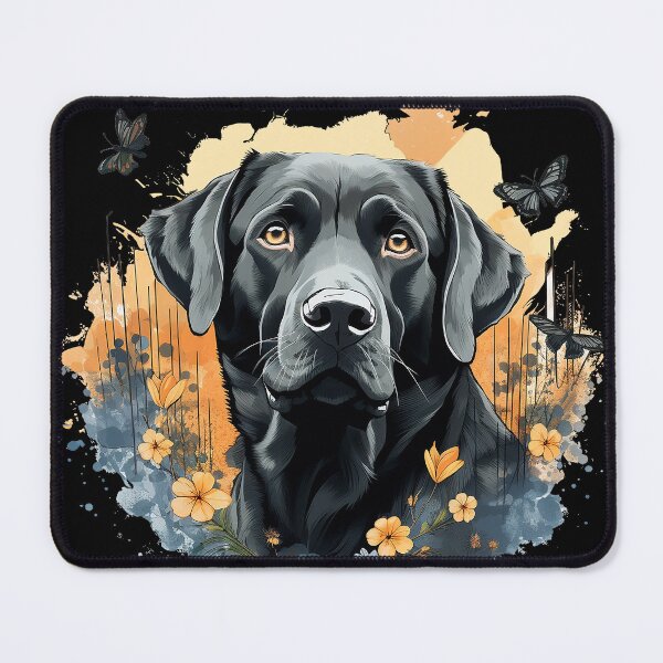 Item preview, Sweet Black Labrador Retriever Beloved Dog and Butterfly Doggy Paint Splatters Clear Background designed and sold by Vicki Noble Art.