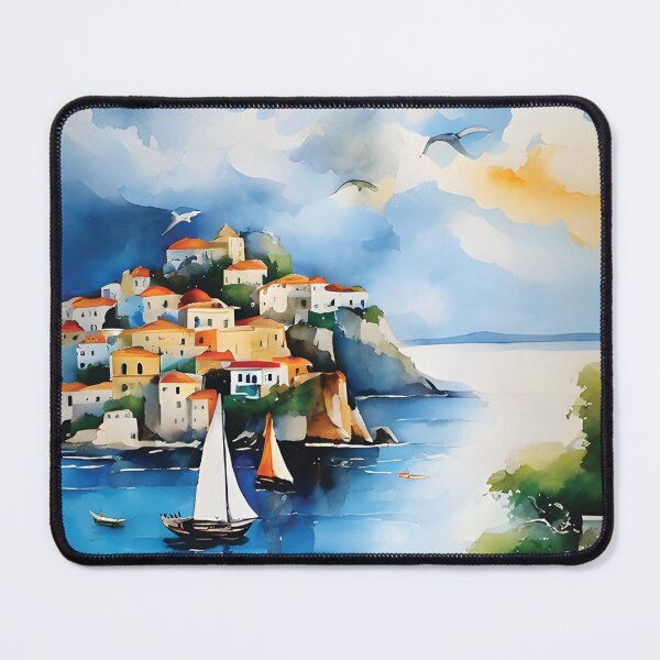 Item preview, Masterpiece Mediterranean Ariel View- Immersing in a Beautiful Watercolor Landscape designed and sold by Kumar Aarya  Kartike.