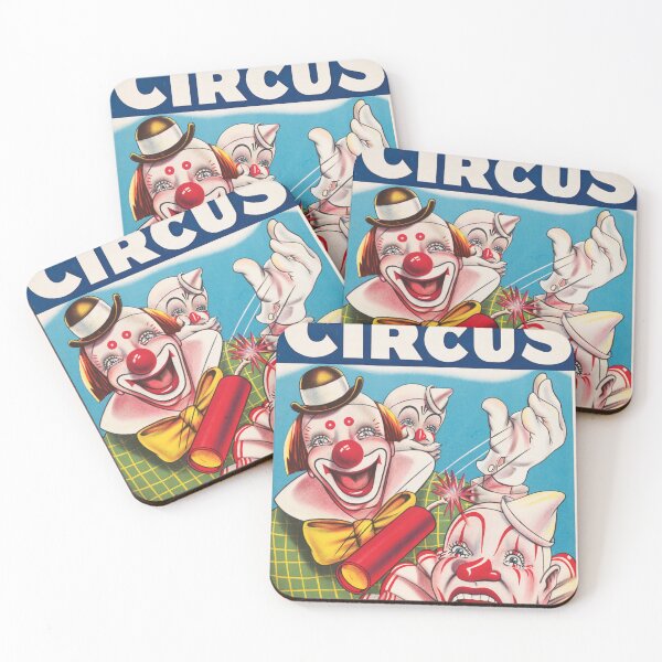 Item preview, STK501930A-Vintage circus poster showing clown faces and fire cracker. designed and sold by StocktrekImages.