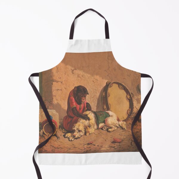 Item preview, STK501943A-Vintage print of a monkey and a dog with a tambourine and monkey's hat. designed and sold by StocktrekImages.
