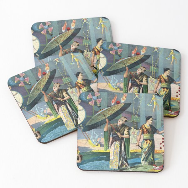 Item preview, STK501945A-Vintage graphic print of twelve Asian acrobats performing. designed and sold by StocktrekImages.