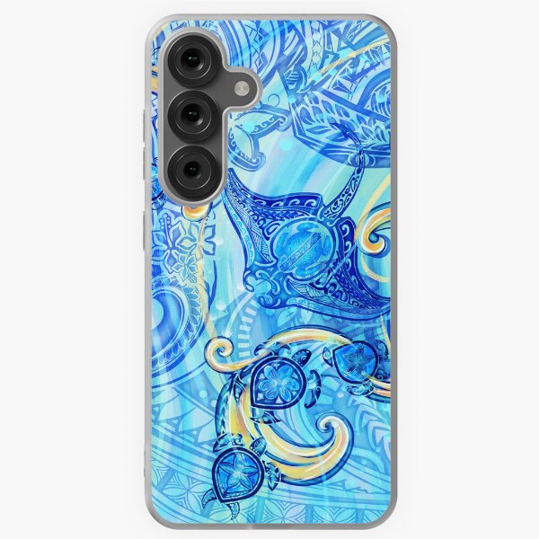 Item preview, Blue Tribal In Memory Of Lahaina Manta Ray And Honu Splashy Watercolor designed and sold by sunnthreads.