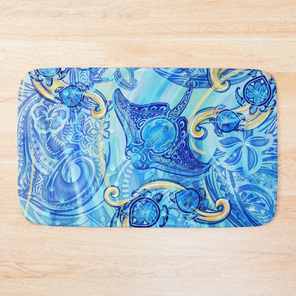 Item preview, Blue Tribal In Memory Of Lahaina Manta Ray And Honu Splashy Watercolor designed and sold by sunnthreads.
