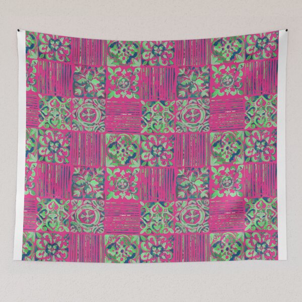 Item preview, Azulejos modern colors magenta pink designed and sold by Alessandro Remo Mazzoni Remotextiles.