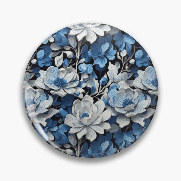 Item preview, Blue & White Floral Pattern on Black Background designed and sold by SynthiPrint.