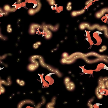 Artwork thumbnail, Foxes Chasing Fireflies Pattern by InkyFlower
