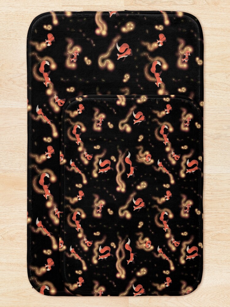 Thumbnail 5 of 6, Bath Mat, Foxes Chasing Fireflies Pattern designed and sold by InkyFlower.