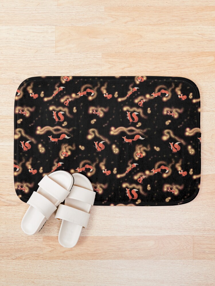 Thumbnail 1 of 6, Bath Mat, Foxes Chasing Fireflies Pattern designed and sold by InkyFlower.