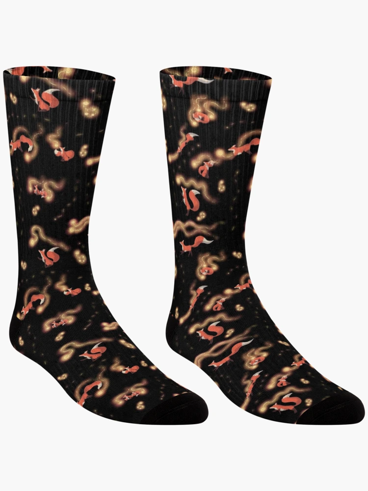 Thumbnail 3 of 5, Socks, Foxes Chasing Fireflies Pattern designed and sold by InkyFlower.