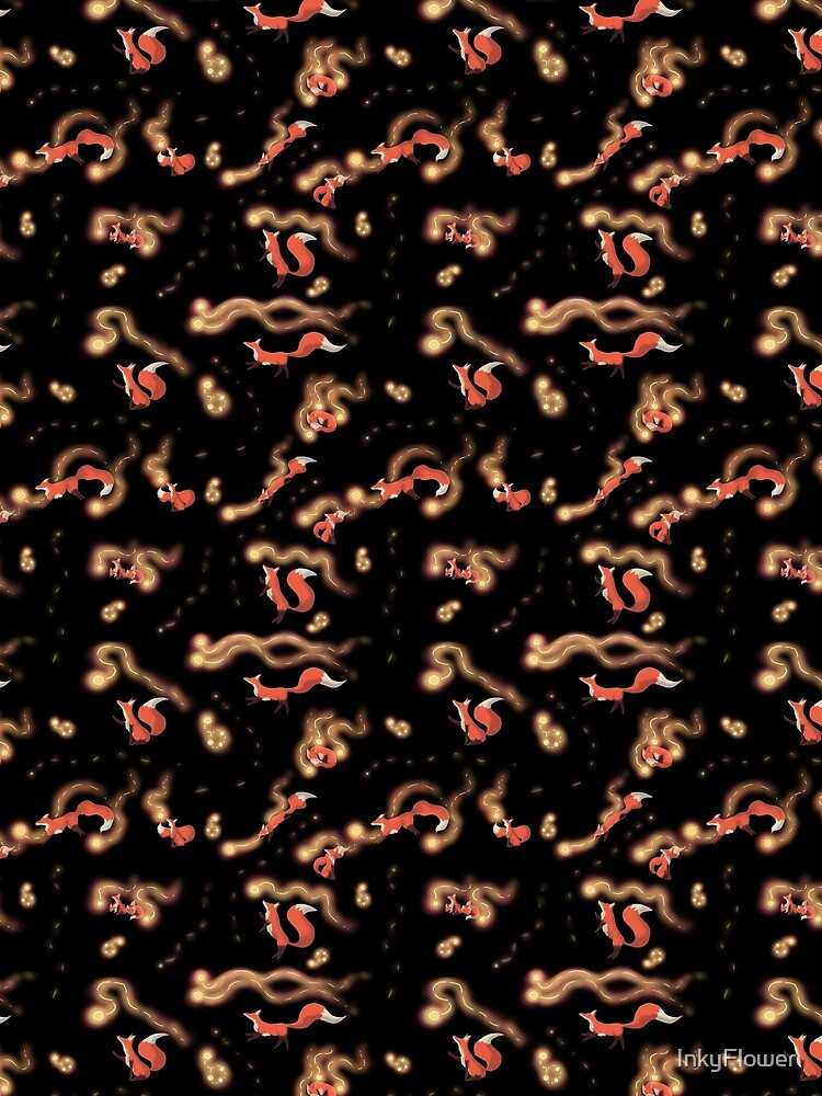 Thumbnail 3 of 3, Scarf, Foxes Chasing Fireflies Pattern designed and sold by InkyFlower.