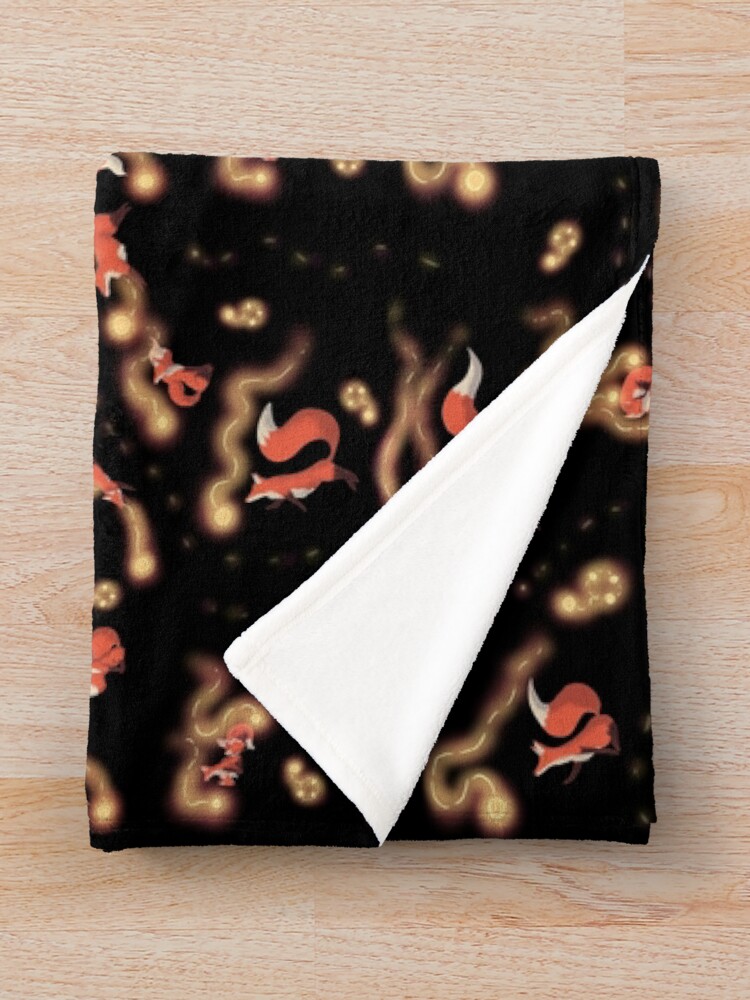 Thumbnail 3 of 6, Throw Blanket, Foxes Chasing Fireflies Pattern designed and sold by InkyFlower.