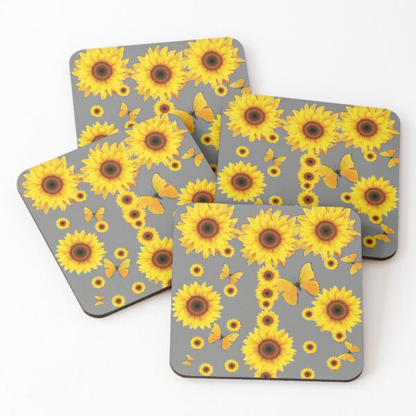 Item preview, YELLOW SUNFLOWER BUTTERFLY PATTERNS GREY ART designed and sold by sharlesart.