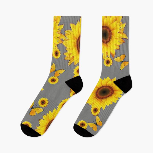 Item preview, YELLOW SUNFLOWER BUTTERFLY PATTERNS GREY ART designed and sold by sharlesart.
