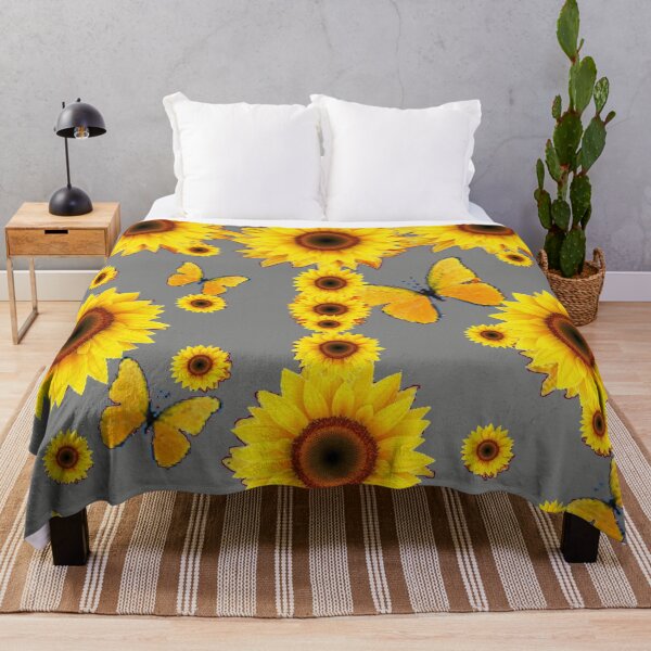 Item preview, YELLOW SUNFLOWER BUTTERFLY PATTERNS GREY ART designed and sold by sharlesart.